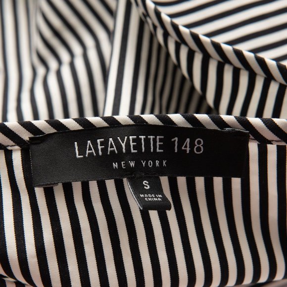 Lafayette 148 Gwendolyn Blouse 100% Cotton Chatham Stripe Black White Size Small - Picture 4 of 6